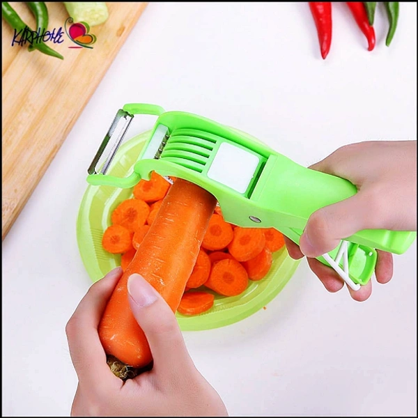 2 in 1 Stainless Steel 5 Blade Vegetable Cutter with Peeler | Multifunctionctional Presiding Vegetable Hand Blender Chopper | Chilly, Onion Cutter with Lock System (PACK OF 1) [Multi Color]